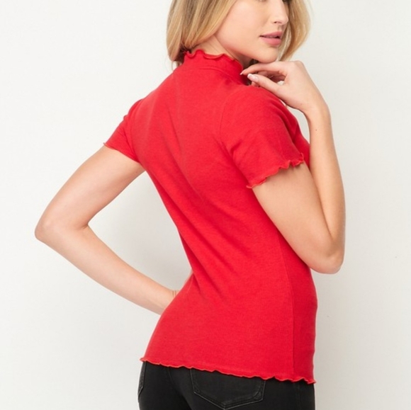 Black short sleeve high neck lettuce shirt top - Picture 4 of 6